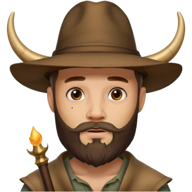 Bearded figure — large brown hat with horn, tattoo on face emoji