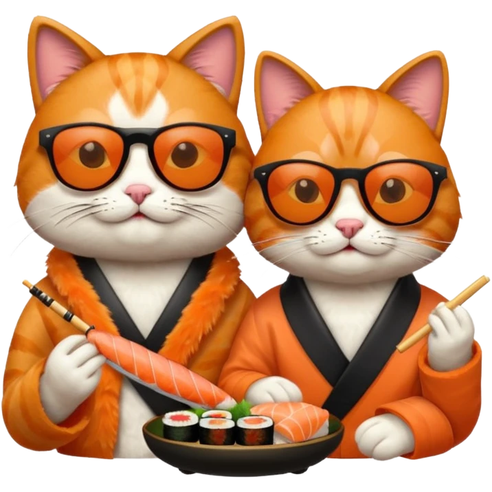 two cool cats wearing sunglasses eating sushi emoji