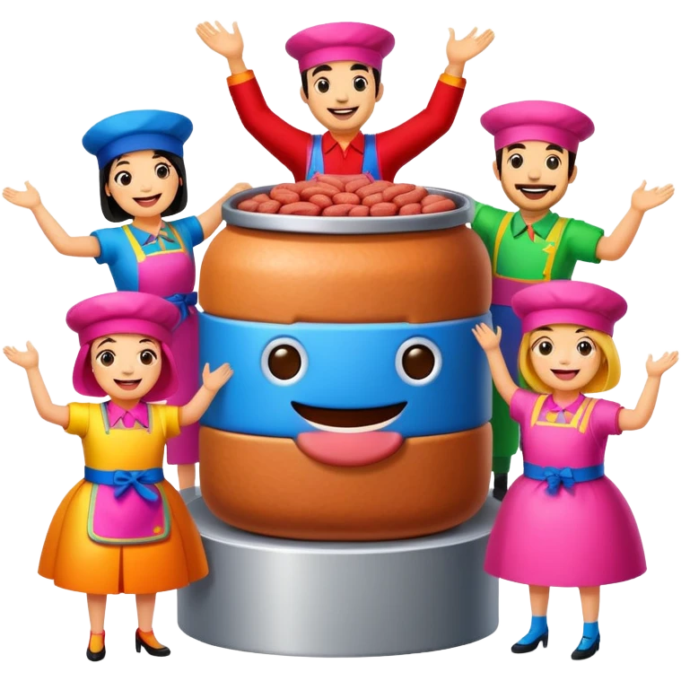 spam artists welcoming guests at a spam meat exhibition  emoji