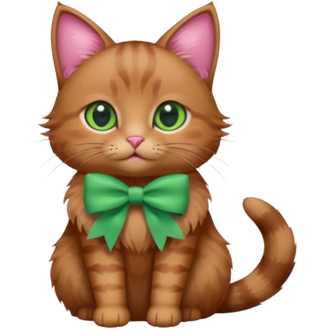   brown cat with green eyes and a pink bow emoji
