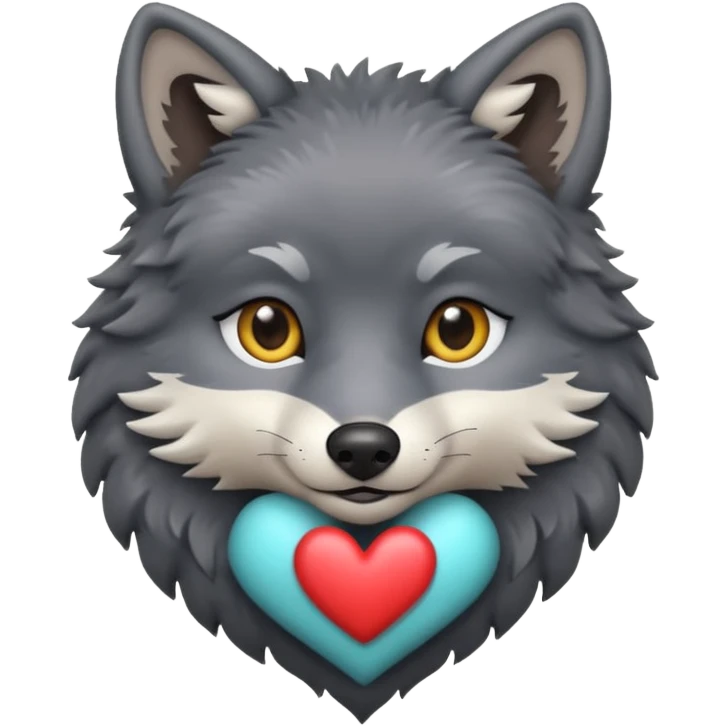 cute dark grey wolf inside heart emoji