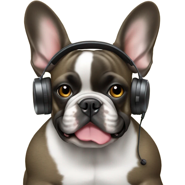 Brindle French bulldog wearing headphones emoji