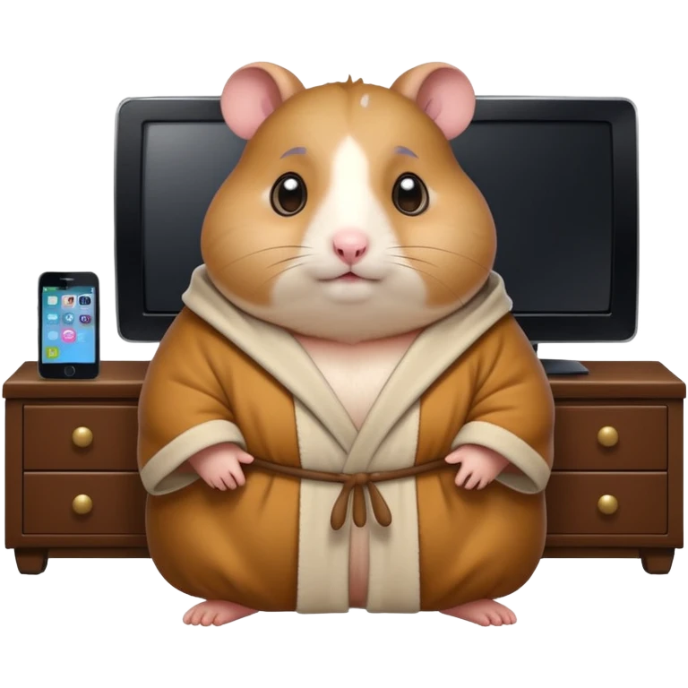 Funny cartoon-style fat hamster with big wide eyes watching tv at 3am emoji