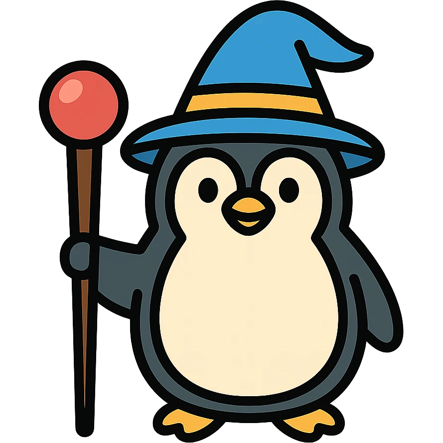 penguin wizard with a staff emoji