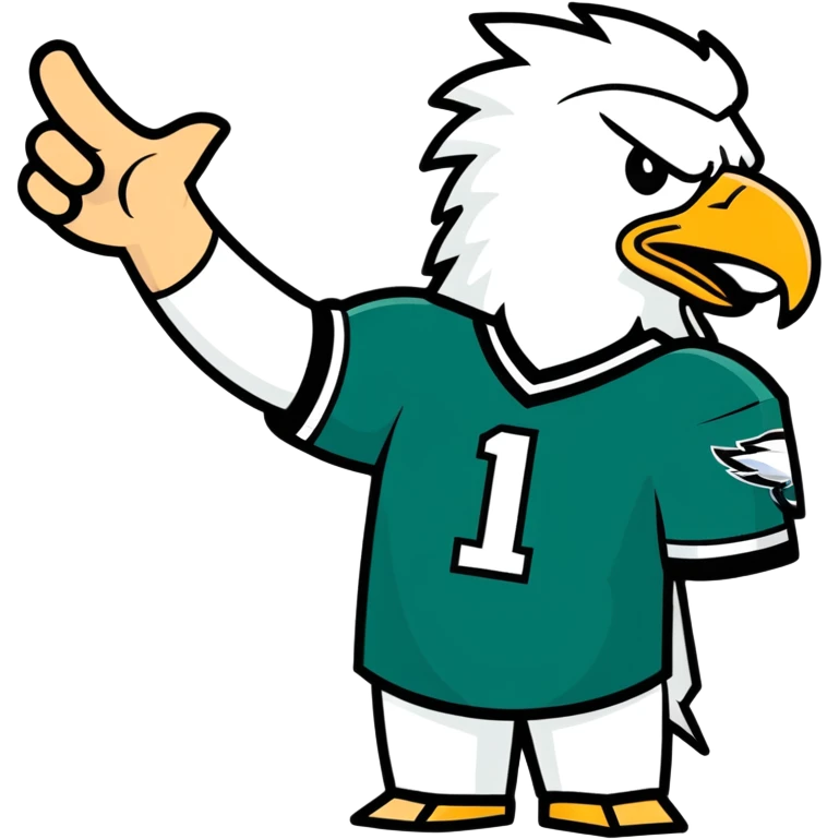 Eagles fan celebrating hard jersey has number 1 emoji