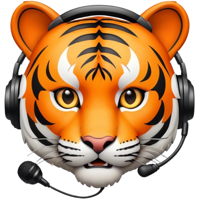 tiger face with headset and microphone for Twitch emote emoji