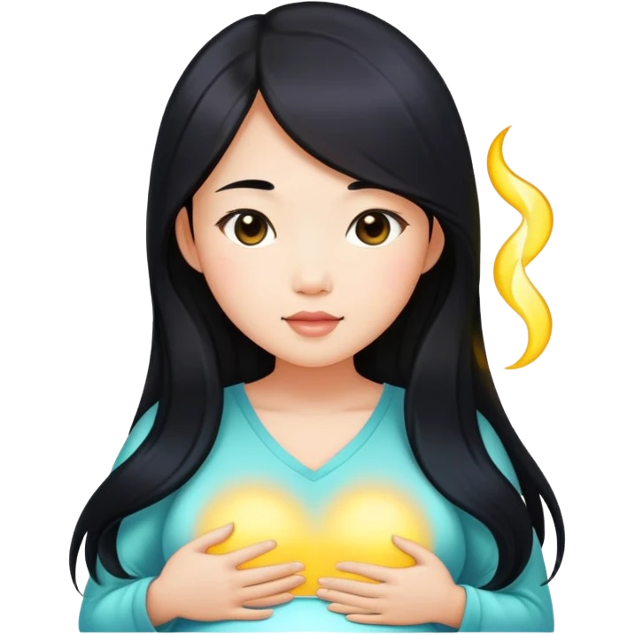 Beautiful Asian girl with long black hair pregnant emoji