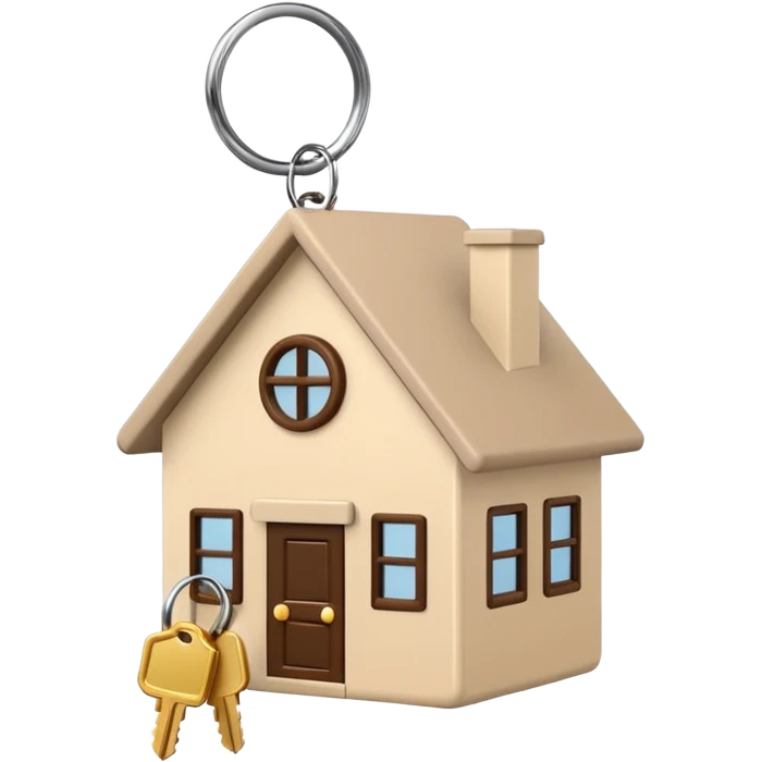 light beige minimalist house keychain with keys, emoji style, transparent background emoji