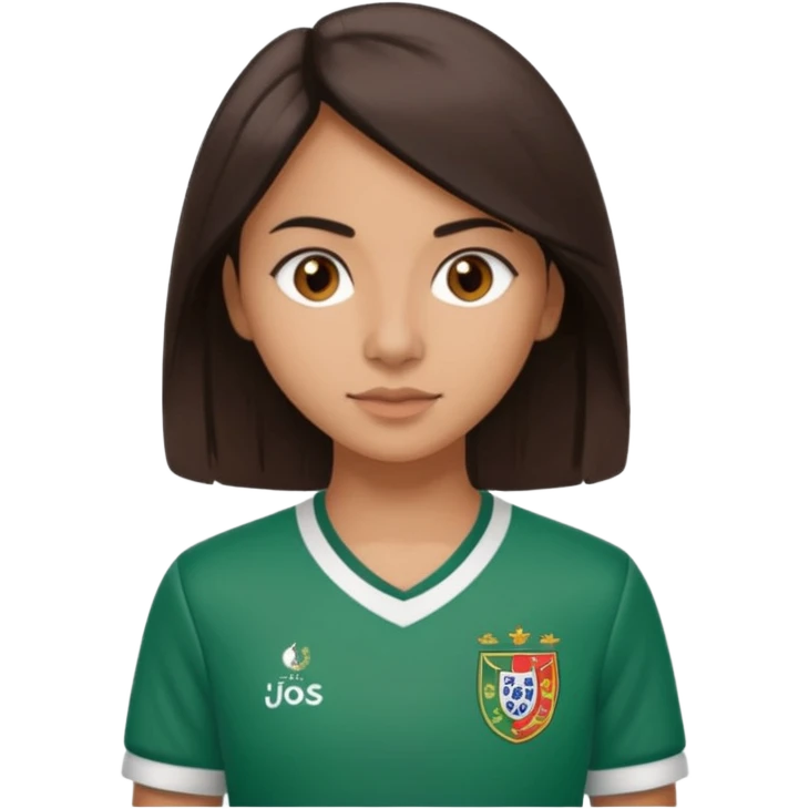 morena, cabelo liso, olhos castanho, nariz pequeno e blusa do sporting clube de portugal  emoji