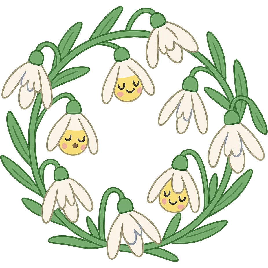 a delicate floral wreath made entirely of snowdrops emoji