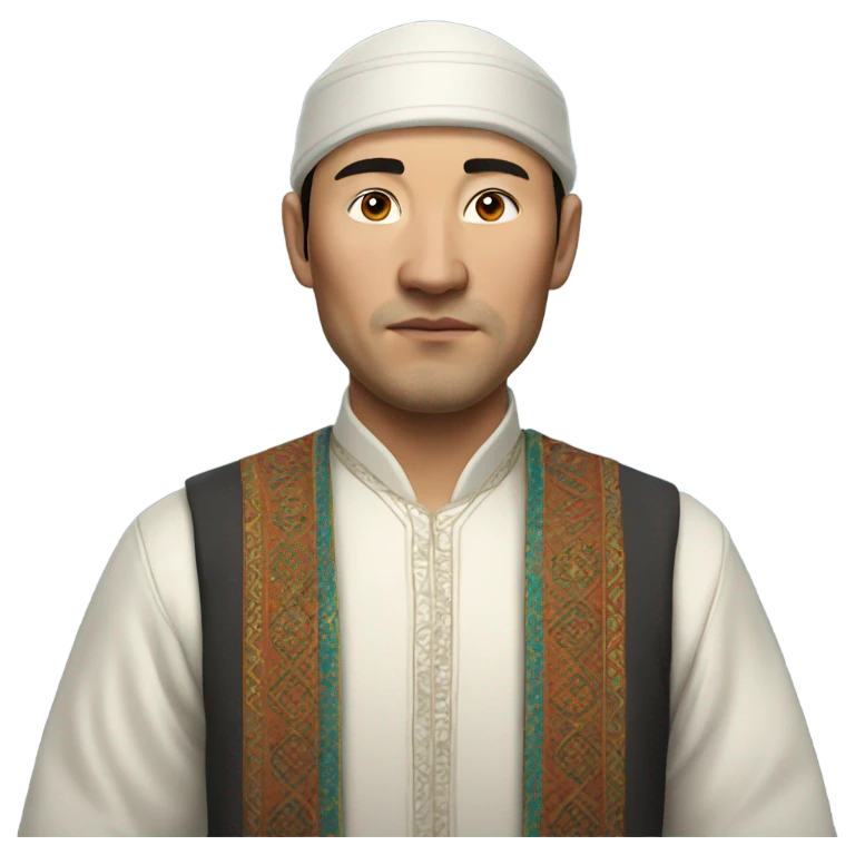 kazakh man in traditional clothes photorealistic serious emoji