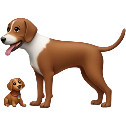 Perro salchicha color marrón abrazado con una niña de 10 años. Estilo Pixar  emoji