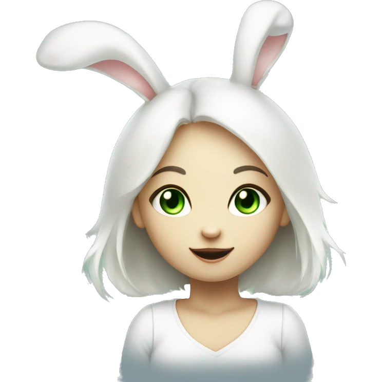 Cute White bunny girl with light-green eyes and a question mark above her bunny head emoji