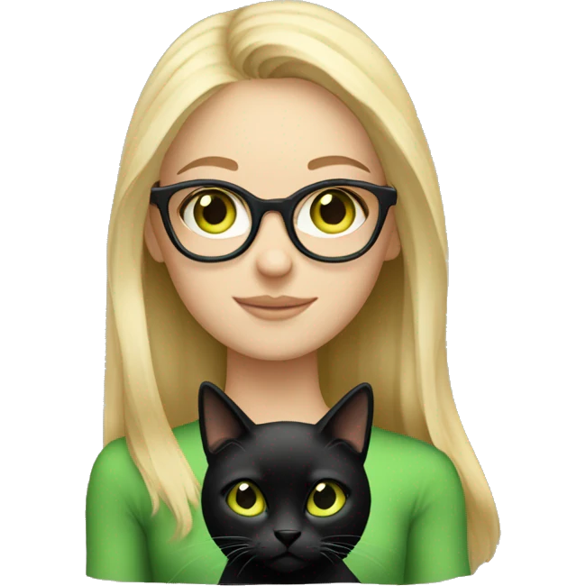 Girl light blonde hair green eyes glasses holding a black cat  emoji