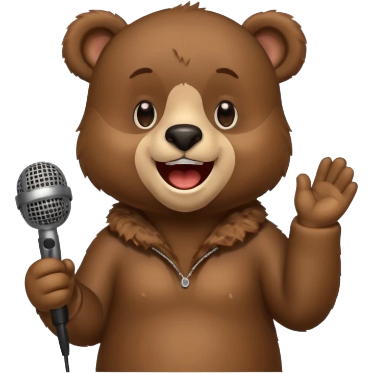 happy bear cute singing with microphone emoji