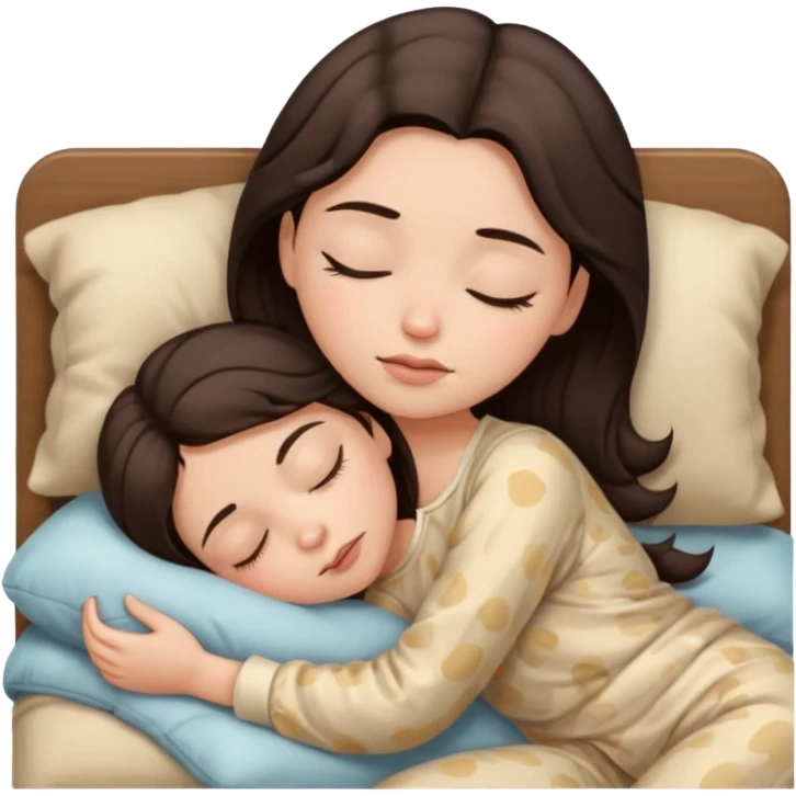 Girl with dark brown hair sleeping with beige pijama emoji
