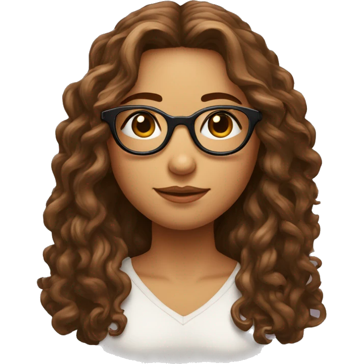 Fille aux cheveux longs brun frisés en bout avec des lunettes et un pendentif jesus emoji