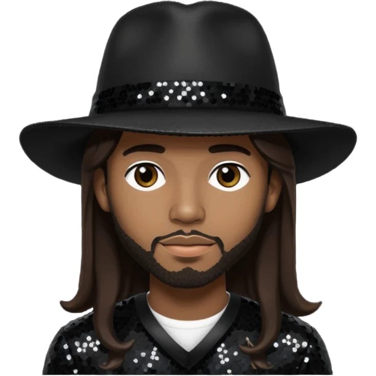 Ahmad "Real" Givens with long dark brown hair, black sequin outfit, black hat emoji