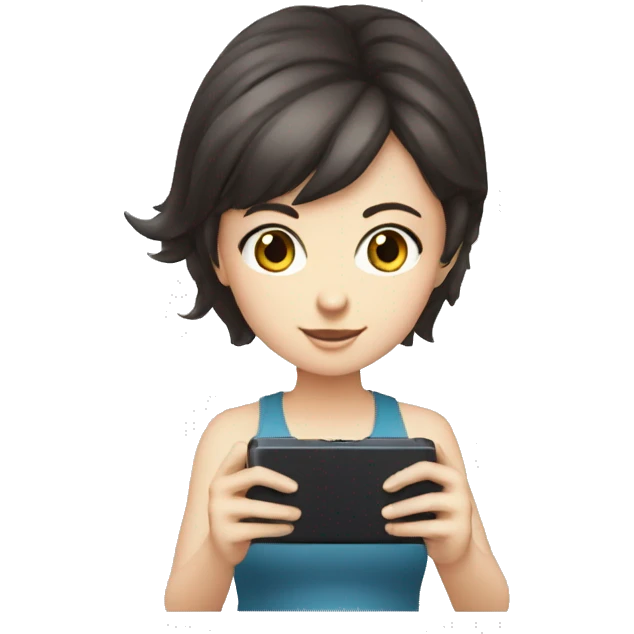 dark haired white girl playing nintendo ds emoji
