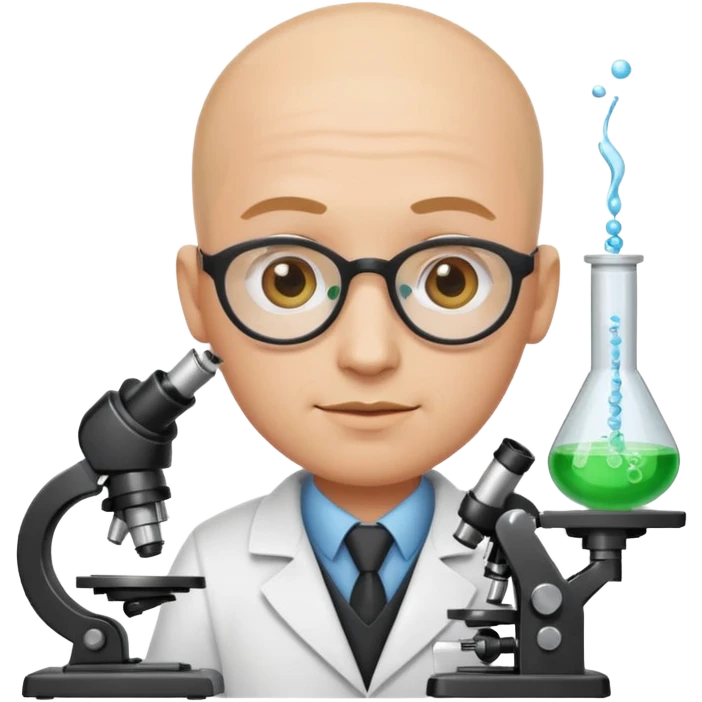 chemist emoji, bald person with a microscope and test tubes emoji