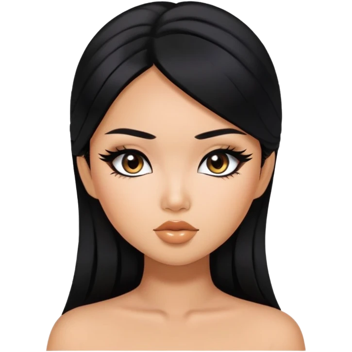 asian tanned beauty standard, black hair, pretty bratz baddie, black eyeliner emoji