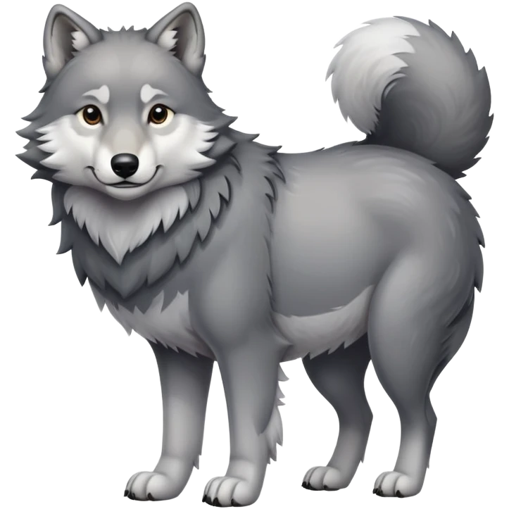 Gray wolf with a very large pregnant belly, standing on all fours, fluffy tail emoji