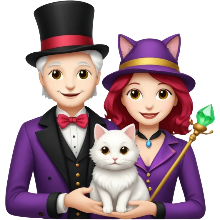 magician couple and their pet cat emoji