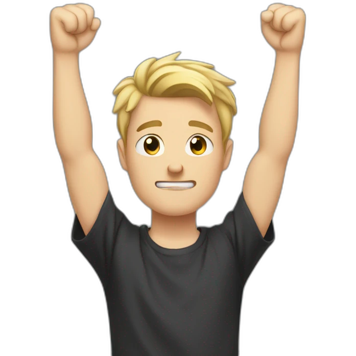 light haired white young man in dark t-shirt with both fists clenched to his head in because he lost emoji