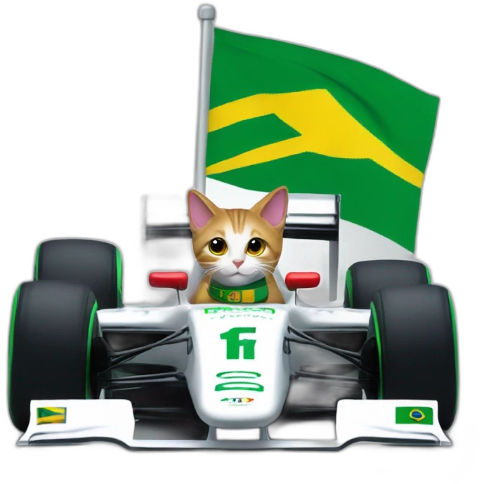 CAT ON A F1 CAR WITH BRAZIL FLAG emoji