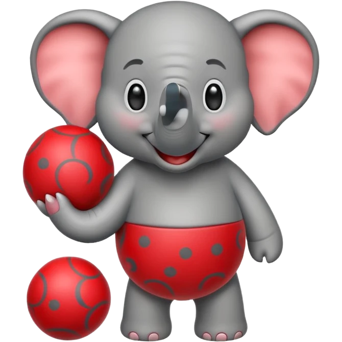 Create a cute emoji of a smiling cartoon elephant balancing a red patterned ball on its trunk emoji