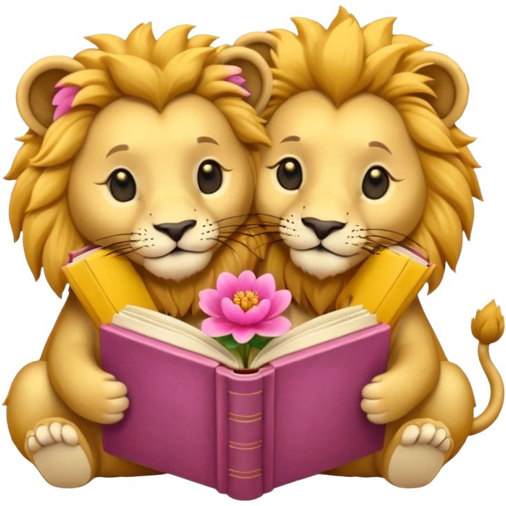 2 Lions hug + flower + book emoji