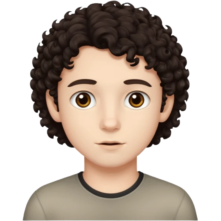 boy, really dark brown hair, curly hair, dark brown eyes, pale skin, , hair emoji