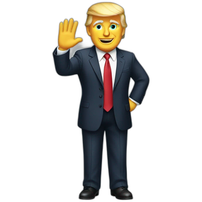 Donald Trump in suit waving emoji
