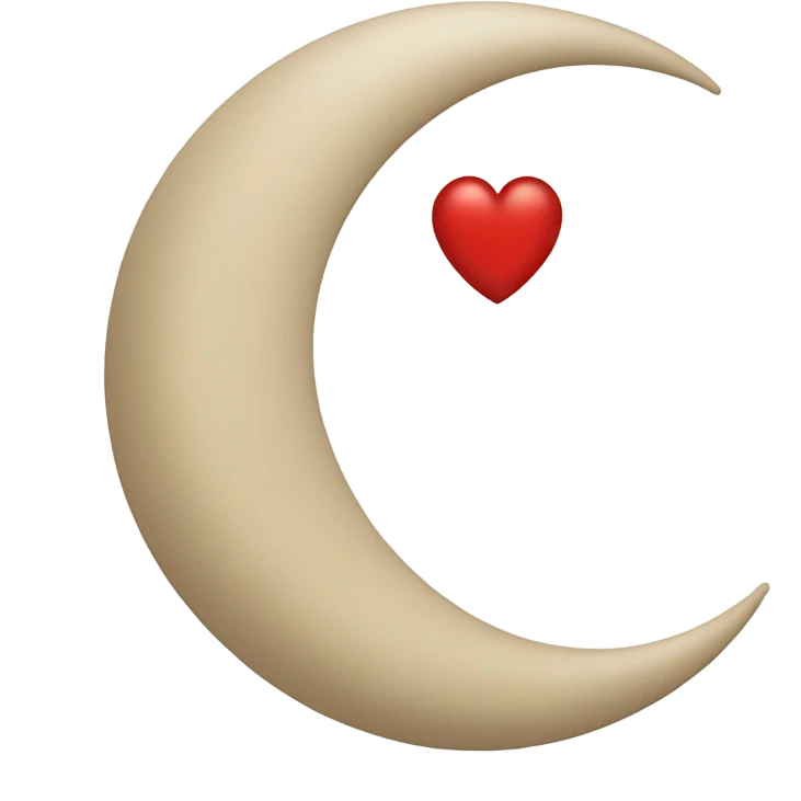 crescent beige moon with red heart emoji