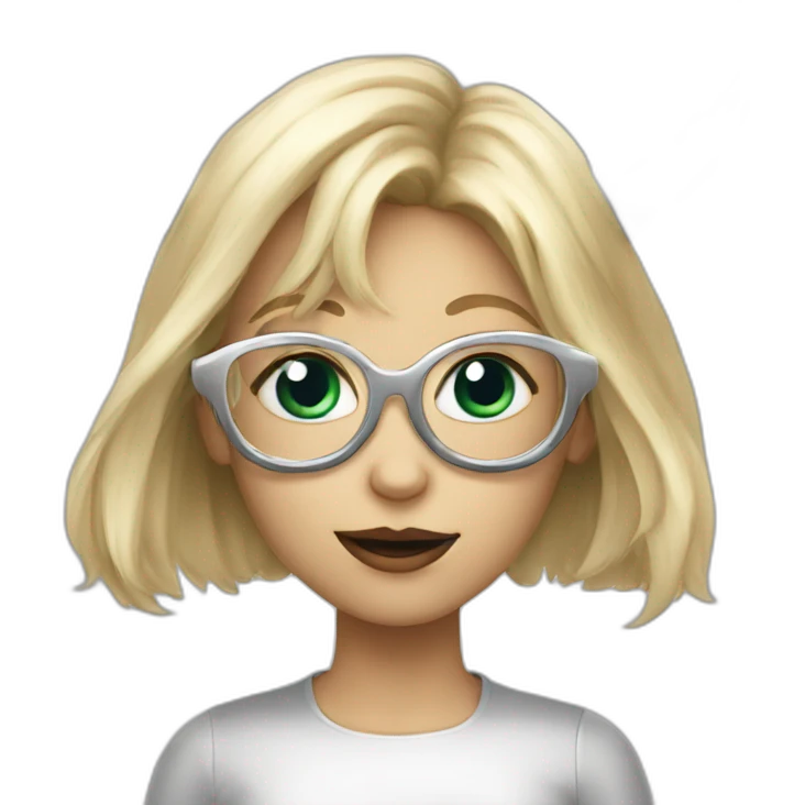 A blond whit girl  with silver glases is looking like a demon emoji