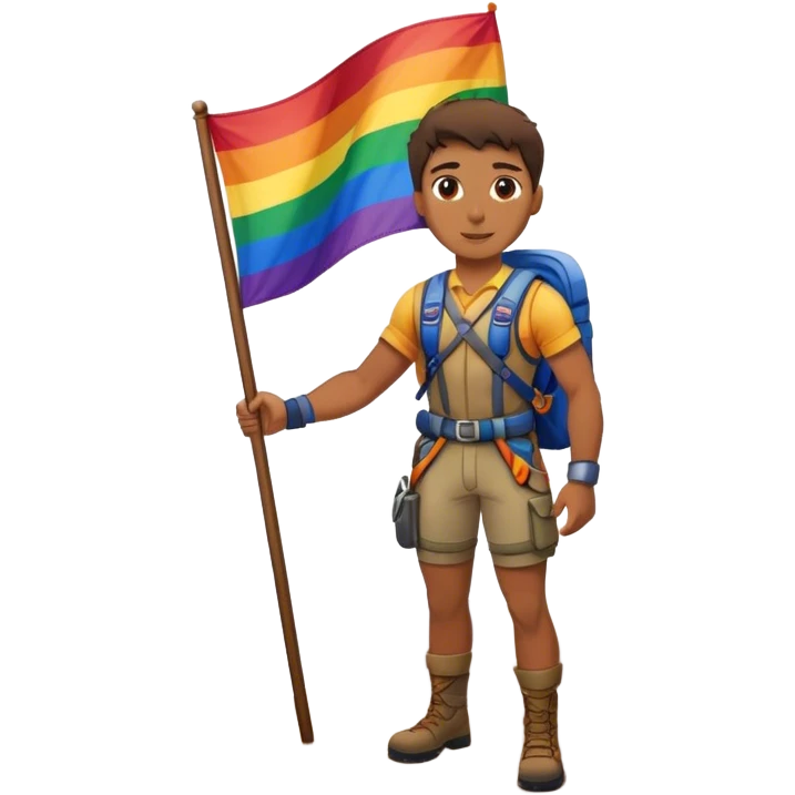 A mountain climber with an pride flag emoji