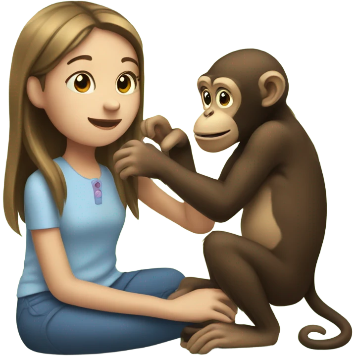girl petting a monkey emoji