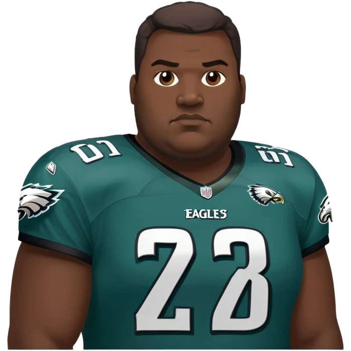 Cartoon portrait of a large man with a dark complexion and a Philadelphia Eagles jersey emoji