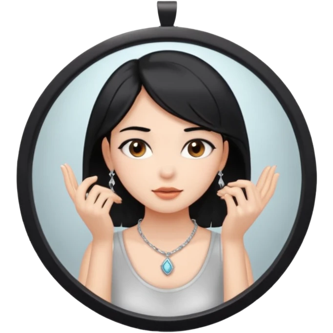 A girl with black hair, brown eyes and fair skin talking to herself in a mirror emoji