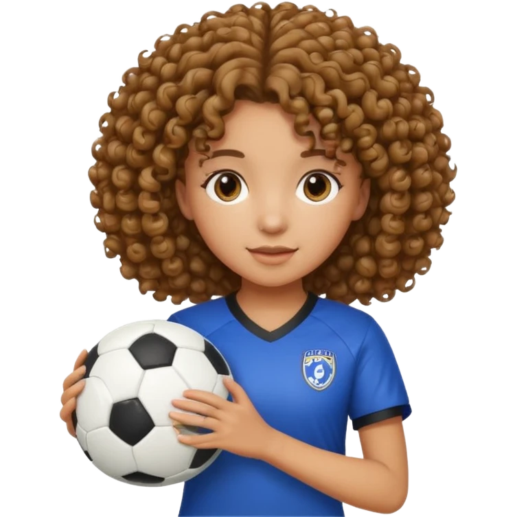 Chica con cabello rizado y con una pelota de futbol en las manos emoji
