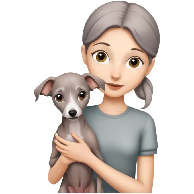 girl holding all grey Italian greyhound emoji