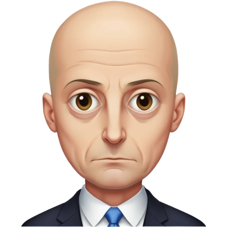 Steven Miller, Trump advisor, bald, very grim expression, very narrow face, pronounced sagging eyelids on the outer sides, bottom lip sticking out emoji