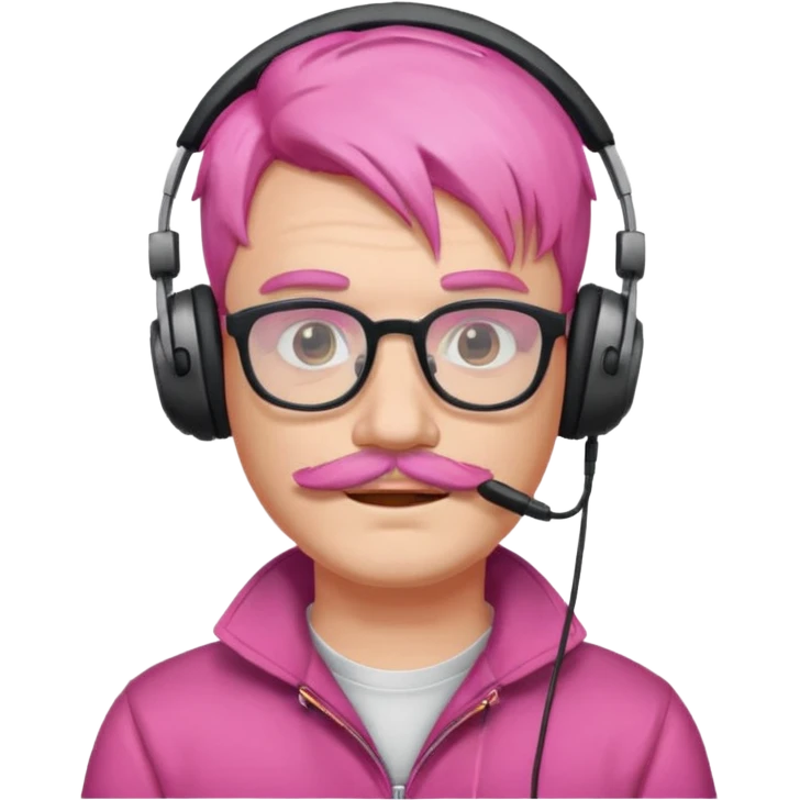 headphone and spectacles, mustached pink hair man, music emoji