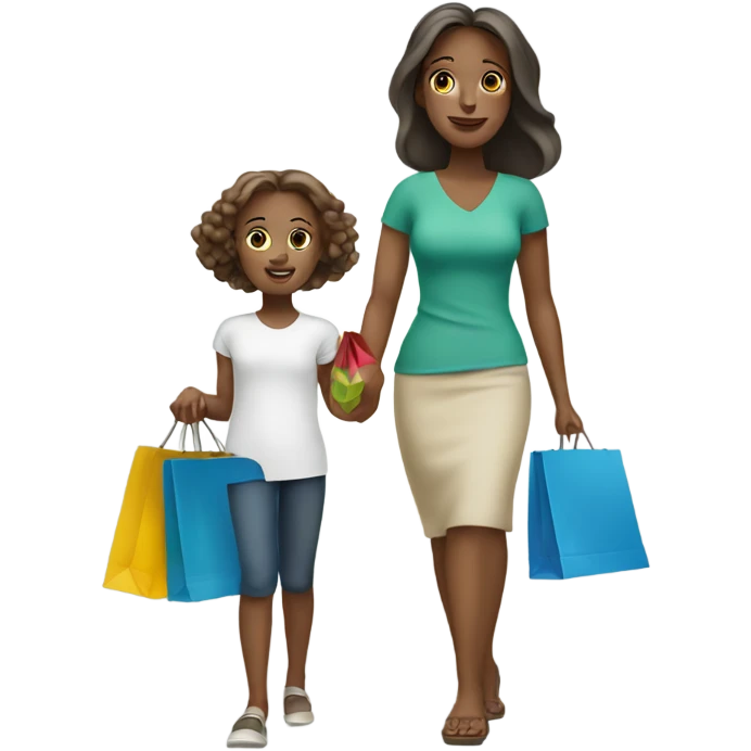 White mother and daughter with shopping bags  emoji