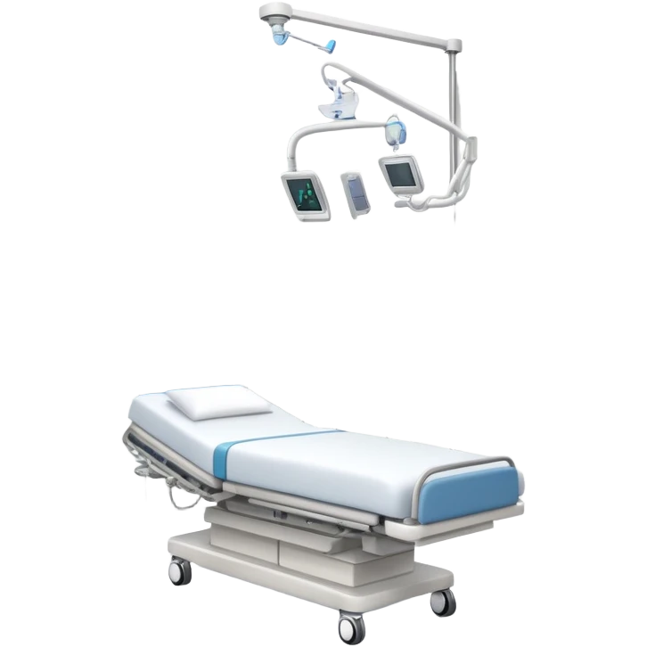 Hospital sleep laboratory with hospital bed, sleep monitoring equipment, medical staff, EEG monitors, and hospital room features emoji