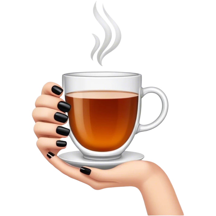 One hand with black nails holding a cup of tea emoji