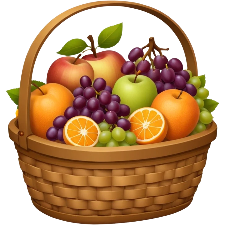 Food Basket, Brown basket with both food, drink and fruits emoji