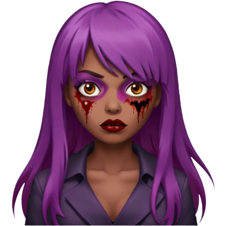 vampira gótica parda zumbi de cabelo longo e vermelho quase roxo e franja e roupa com decote e batom preto emoji