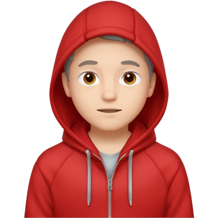 gender neutral face, chest up, red hoodie, minimal style, friendly expression emoji