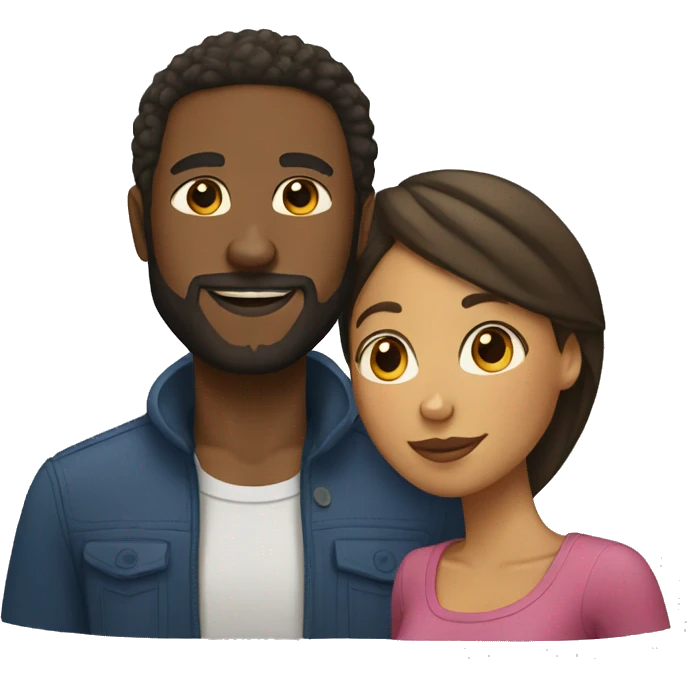 Couple black man with beard and mixed race woman emoji